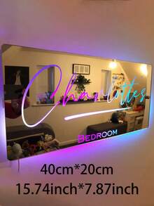 1 件带 LED 灯的个性化姓名镜、定制发光镜标、墙壁个性化姓名镜灯、定制镜 LED 灯、卧室个性化姓名镜灯墙饰、照亮卧室符号的个性化姓名镜 LED 灯、生日礼物、家居装饰