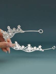1pc Fashionable Silver Wave Rhinestone Crown, Suitable For Women's Wedding, Birthday, Holiday Party Wear - Multicolor - View 5