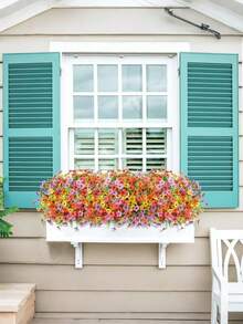 8 piezas Conjunto de decoración floral artificial - Margarita colorida, Eucalipto, decoración resistente a los rayos UV para exteriores e interiores para patio, jardín, balcón, entrada del hogar, decoración de otoño - Multicolor - Ver 8