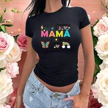 Fashionable Women's T-Shirt 2026, With Love Quotes, Casual And Emotional Clothing For Mother's Day Gift - 黑色 - 查看 3