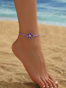 1 件波西米亚风格串珠花朵脚链，适合日常穿着和海滩度假