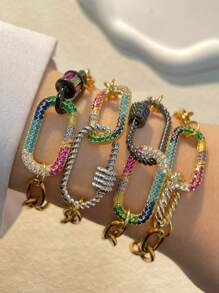 STYLEVER 1pc Gold Carabiner Bracelet, Stainless Steel Chain, Multicolour Bracelet, Screw Clasp Bracelet, Double Buckle Colored Chain