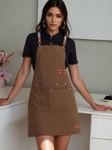 1 pieza Delantal de chef para hombres y mujeres con bolsillo, profesional para cocinar - Ajustable - Delantal de peto, resistente al agua y al aceite, usado en tiendas de leche con té, pastelerías, restaurantes de sushi, restaurantes occidentales, salones de uñas, floristerías, fruterías, cafeterías