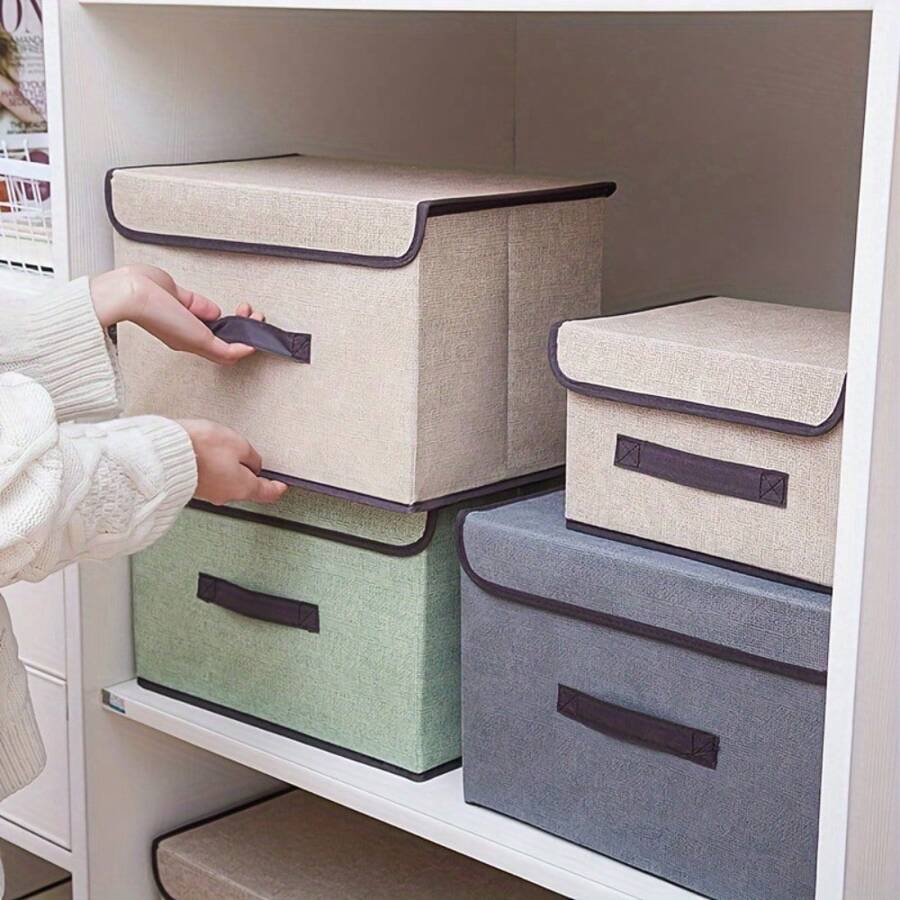 1pc Large Capacity Foldable Fabric Covered Storage Box With Dust Cover, For Organizing Coffee Capsules And Other Items