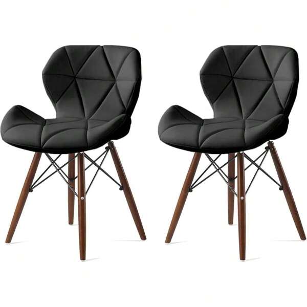 Probasto Dining Chair, Chair With PU Leather Seat, Radar Chair, Eames Chair, Butterfly Chair, Wooden Legs, Brown Legs, Easy To Assemble, Stylish, Scandinavian, Chair [Set Of 2]