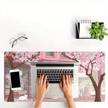 Tappetino per mouse grande con fiori di ciliegio rosa, gatti anime, tappetino per scrivania con base antiscivolo in gomma, tappetino da gioco con bordi rifiniti, forniture scolastiche, Ritorno a Scuola