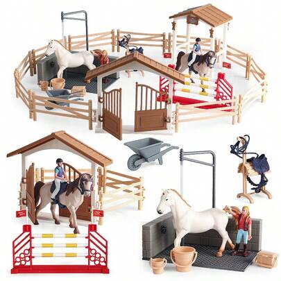 仿真农场牧场玩具马厩娃娃玩具骑马俱乐部骑手马厩围栏骑马娃娃派对礼物送给朋友圣诞节感恩节春节礼物送给人