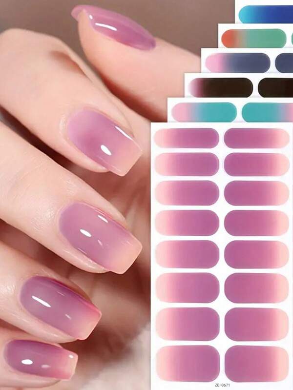 1pc 16 Pcs Gradient Color Nail Stickers, Waterproof Oil-Proof No Baking Nail Decals, Fashionable Choice For Women