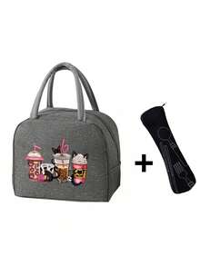 保温午餐包，图案为“可爱卡通猫和4个咖啡杯”，搭配黑色餐具收纳袋（图案为猫咪玩毛线球），以及午餐盒袋。 - 彩色 - 查看 17