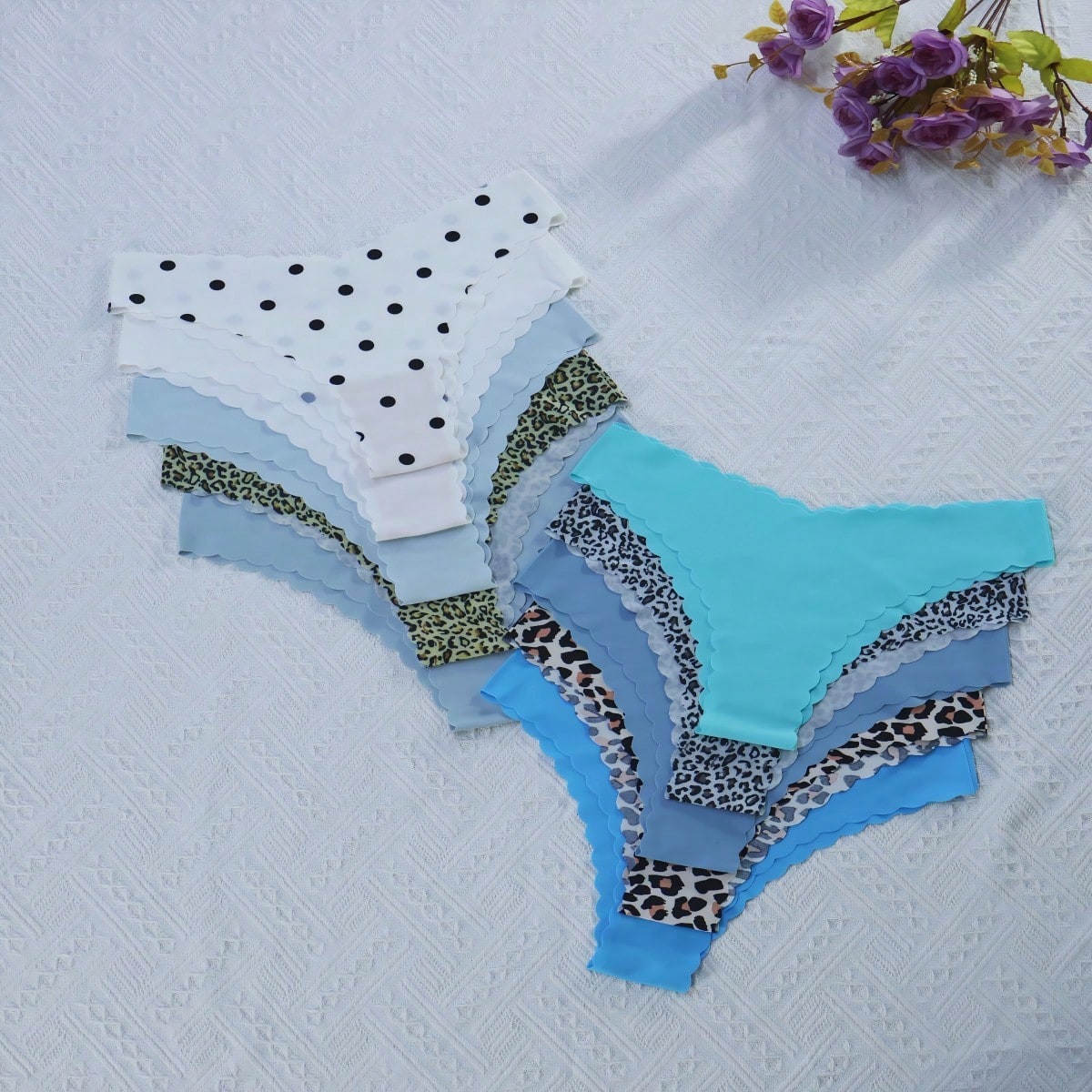 Piezas/paquete - Bragas sin costuras con borde ondulado para mujeres, tela cómoda y sexy amigable con la piel, bragas sin costuras para damas