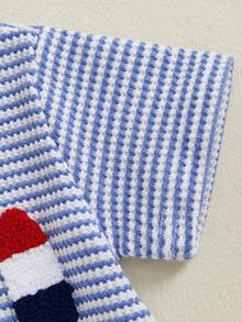 Baby Boy One-Piece With Waffle Striped Ice Cream Embroidery Stripe Print Summer One-Piece - Màu xanh lam - Xem 8