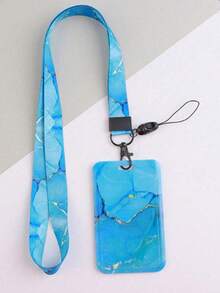 1 个大理石纹卡夹 + 带挂绳的徽章夹，方便的卡夹适用于学生证、交通卡、工作证、学校/办公室门禁卡，有橙色、粉色、灰色、蓝色可选，4.3 X 2.75 英寸