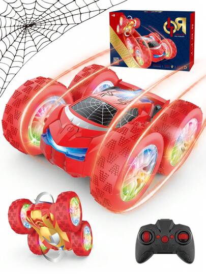 1pc Remote Control Car With Colorful LED Lights, 2.4Ghz Dual-Sided 360° Flip Remote Control Car, Remote Control Tumbling Spider Stunt Drift Car, Rechargeable Toy Car, Suitable For 3-4-6 5-7 6-8 8-12 Years Old Boys Girls Easter, Christmas, Birthday Gift