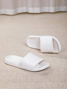 女士简约EVA浴室防滑拖鞋，耐磨白色速干休闲凉鞋 - 白色 - 查看 4