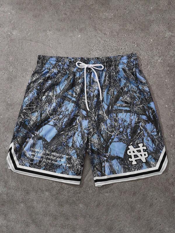 New Allover Print Loose Men's Shorts, All-Over Bare Tree Branch Print, Sportswear Outfit, Men's Vacation