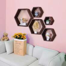 Hexagon Floating Shelves,Wall Mounted Wood Farmhouse Storage Honeycomb Wall Shelf Set Of 5,For Bathroom, Kitchen, Bedroom, Living Room,Office,Driftwood Finish - Multicolor - View 9