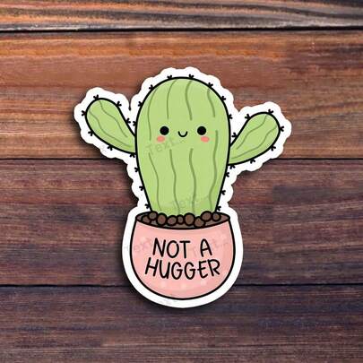 Autocolant "Not A Hugger Cactus" de 3 inchi – Perfect pentru laptopuri, sticle de apă, jurnale și spații personale | Excelent pentru iubitorii de plante, fanii umorului, introvertiții și pasionații de sarcasm | Cadou ideal pentru prieteni, familie și colegi de muncă | Autocolant distractiv pentru decor cu tematică suculentă, limite personale și vibrații din deșert"