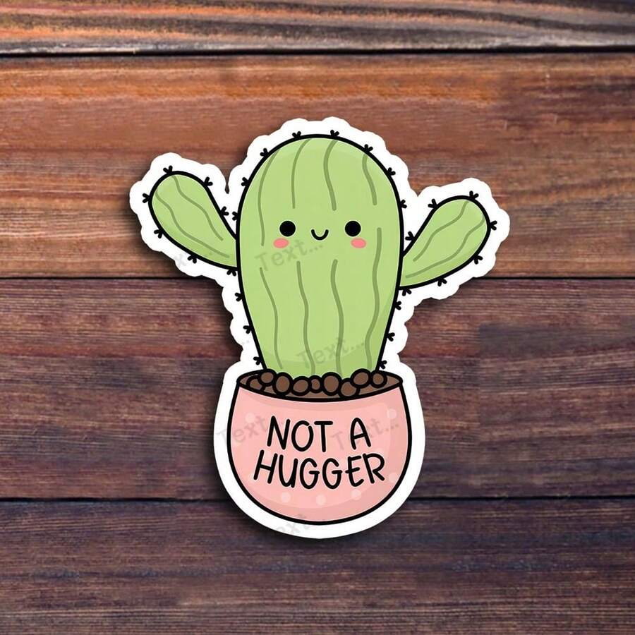 3 英寸“Not A Hugger 仙人掌贴纸 - 非常适合笔记本电脑、水瓶、日记本和个人空间 | 非常适合植物爱好者、幽默爱好者、内向者和讽刺爱好者 | 送给朋友、家人和同事的理想礼物 | 有趣的贴纸，适合多肉植物主题装饰、个人界限和沙漠氛围” - 3吋/7.62厘米 - 查看 1