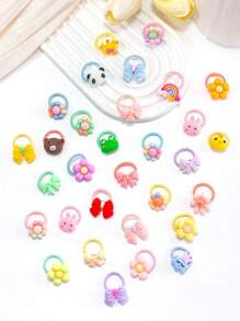 30/40/50/60 buc Bentite elastice drăguțe cu desene animate colorate pentru fete, cu flori, animale, decorațiuni curcubeu, scronchies de păr, legături de păr Accesorii de păr pentru purtare zilnică și petrecere