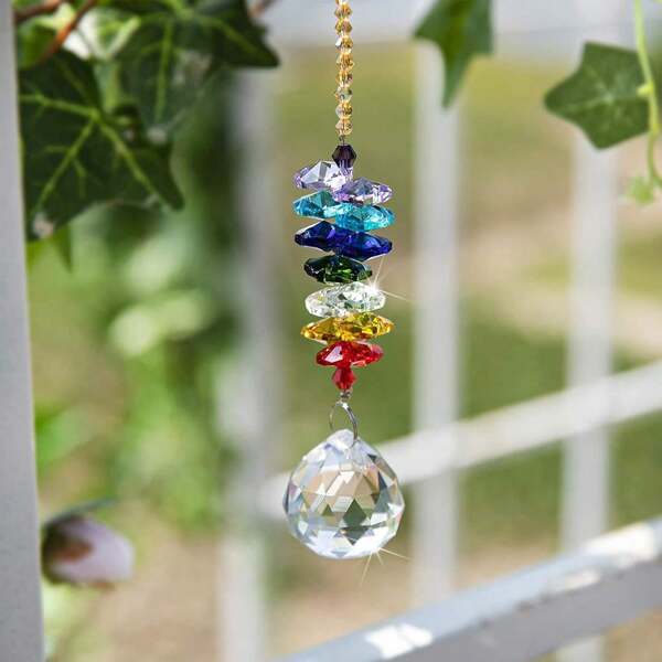 1 peça de apanhador de sol de cristal, para janela, apanhador de arco-íris interno, decoração de chakra com prisma de bola de cristal, adequado para casa e jardim