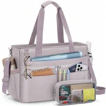 Teacher Tote Bag For Women 15.6 Inch Laptop Briefcase With Clutch Bag, Nurse Bags Professional Work Handbag For Office College Nursing, Large Utility Tote Messenger Shoulder Bag - 灰粉紅色 - 查看 1