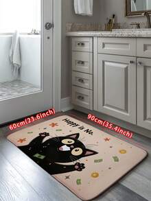 1pc "Happy Is No" & Cartoon Cat Pattern Bathroom Mat, Modern Simple Absorbent Quick-Dry Bath Mat, Dirt-Resistant Easy To Clean Bathroom Floor Mat, Machine Washable Shower Mat, Non-Slip Bathroom Mat, Suitable For Bathroom, Laundry Room, Bathroom Entrance, Sink Area, Shower Room, Party, Holiday, Gift, Banquet Entryway Decor Bathroom Kitchen Decor - Multicolor - View 7