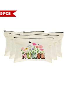 1 Peça / 5 Peças / 10 Peças Bolsa de Lona com Tema de Enfermeira, Bolsa com Zíper, Bolsa de Kit de Sobrevivência, Bolsa Medicinal, Impressão de Padrão de Letra/Flor/Onça/Coração/Arco-íris, Bolsa Divertida para Maquiagem, Bolsa de Toucador Portátil para Viagem, Organizador de Maquiagem, Bolsa Cosmética, Bolsa de Higiene, Coleção de Banheiro, Coleção de Quarto, Grande Capacidade