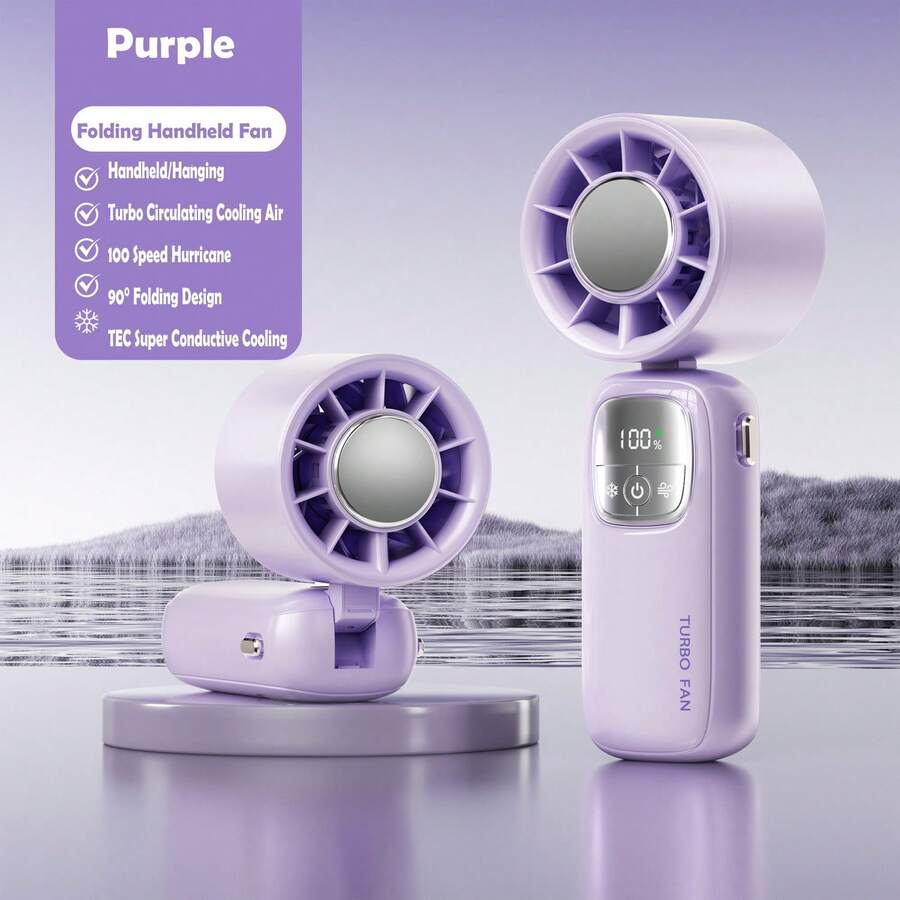 Quạt cầm tay gấp gọn 100 tốc độ mới năm 2025 - Quạt cầm tay nhỏ tốc độ cao Turbo, Công suất gió siêu mạnh, Làm mát bằng chất bán dẫn, Tuổi thọ pin dài 4000mAh, Sạc USB di động, Thích hợp cho du lịch, đọc sách, văn phòng và sử dụng ngoài trời, Sản phẩm tuyệt vời nhất trong mùa hè