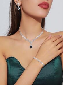 4 Luxury Wedding Bridal Evening Dress Handbag Set, With Sparkling Rhinestone Necklace Bracelet Earrings Women's Jewelry Set, Suitable For Parties, Weddings, Proms, Dinners/Banquets, Matching With Wedding Dresses, Formal Dresses, Prom Dresses, Birthday Dresses, Party Dresses