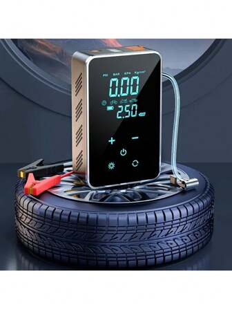 Jump Starter With Air Compressor - Car Accessories, Portable Car Jump Starter,150PSI Digital Tire Inflator,Wireless Car Power Adapter,Mobile Power Supply With C Type Rapid Charger,Self Emergency Lights