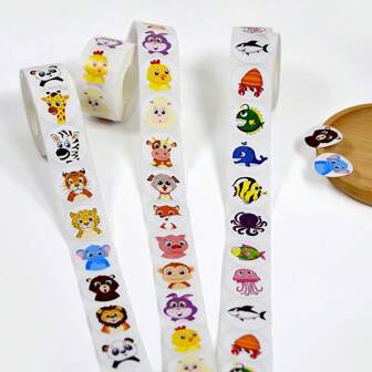 500张卡通动物贴纸，激励教师小红花奖励形状卷贴纸和标签，适合儿童