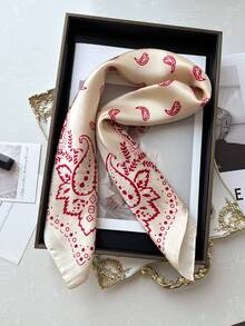 Square Scarf For Women Paisley Soft Stain Neckerchief Fashion Cashew Print Shawl Luxury Hair Scarf Spring/Summer Breathable Bandanna Hijab - Red and White - View 4