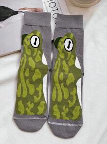 1/2 Pairs Men Breathable Moisture-Wicking Casual Funky Cartoon Frog Print Mid-Calf Socks, Versatile