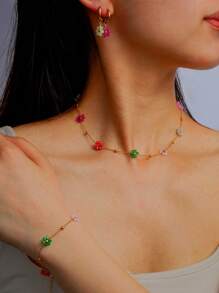 Daisy Flower Bracelet Necklace Anklet Earrings Set, Suitable For Women Spring/Summer Outfits
