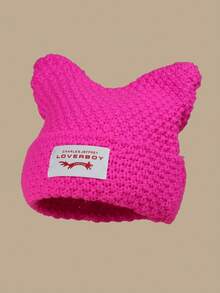 1 件男士个性化猫耳缝制标签 Y2K 针织帽，适合秋冬保暖和日常装扮，适合秋季装扮