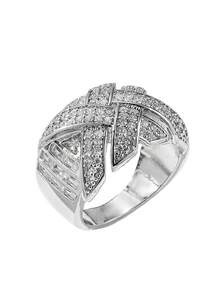 Deluxe Gift Box Cubic Zirconia Inlaid Copper Imitation Diamond Ring, Unique & Fashionable Design Suitable For Ladies Wedding, Engagement, Party Wear And Holiday Gifts - Silver - View 5