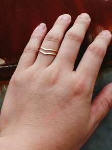 1pc Gold Stainless Steel Double Layer V-Shaped Ring For Men - Gold - View 2