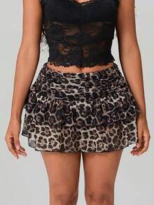 Women's Summer Lace Floral Skirt High Rise Tiered Ruffled Flowy Short Mini A Line Skirt Streetwear - 彩色 - 查看 4