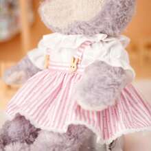 1 Set Nuevo vestido de botones de madera a cuadros/vestido de botones de madera morados/vestido a rayas de botones de madera rosa para ropa de muñeca, incluye 1 pieza de moño, 1 pieza de Top, 1 pieza de falda (muñeca no incluida), adecuado para muñecas de 20cm (7.87in) - 30cm (11.81in), oso de peluche, conejo, ropa linda