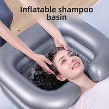 带水管的充气洗头盆（100厘米），适合卧床不起的人士 - 可在床上用充气洗头盆洗头。便携式洗头盆带枕头，更添舒适。完美的充气洗头盆，适合头发排毒