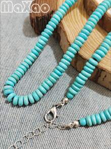 Women's Retro Bohemian Style Turquoise Bead Necklace, Vintage Western Cowgirl Fashion, Suitable For Everyday Wear, Add To Your Jewelry Collection