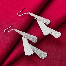 925 Sterling Silver Plated Frosted Long Geometric Drop Earrings Charm Women Jewelry Fashion Wedding Engagement Party Gift