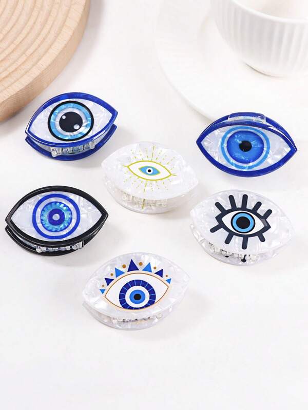 1PC 5CM Elegant Multi Color Evil Eye Hair Clip - Medium, 4-Sided Printed With Fashionable Patterns, Perfect For Women's Fashion Accessories, Elegant Hair Clip Hair Claws Claw Clips Hair Clips Hair Jaw Clip Hair Clamps Hair Clutch Hair Catcher Clip