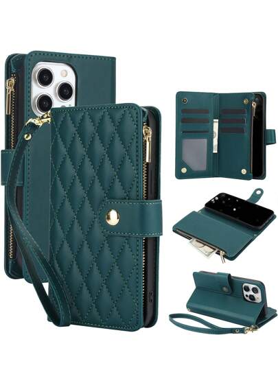 PU Faux Leather Flip Case For I Phone 17 Air 16E 16 15 14 13 12 Mini 11 Pro X XS Max XR 8 7 Plus SE 5G 2022 2020,Zipper Mobile Phone Bag