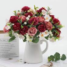 1 Stück künstliche Blumenbestickung, Seidenrosen Strauß, elegant und realistisch, Arrangement aus Seidenblumen für Innenräume, Vase für Esszimmertisch, Brautstrauß, Hochzeitsdekoration, Frühlingsdekoration, Klassenzimmerdekoration, Hochzeitsbogen, Blumenwand, Handblume, Kopfschmuck Kranz, Vase Dekoration