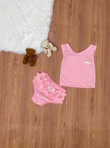 Kit 10 peças 5 calcinha bunda rica com 5 blusinha regata menina 3-6 meses