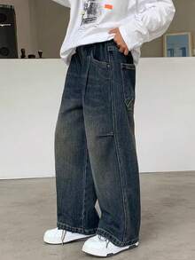 Tween Boy Casual Pocketed Loose Wide-Leg Jeans - Dark Wash - View 4