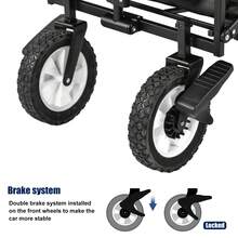 150KG Capacity Foldable Pull Wagon With Removable Canopy - Garden Trolley (Black, 4 Wheels) - Black - View 6