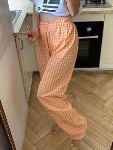 3 Pieces Of Dress Girls Cute Sweet Texture Crepe Plaid Pants Comfortable Straight Leg Pajama Pants Home Dress Pants Casual - 紫色+藍色+橘色 - 查看 5