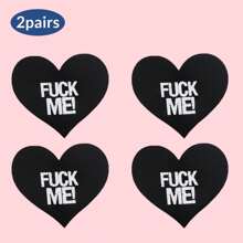 Letter Printed Heart Nipple Cover, Invisible Anti-Bulge Self-Adhesive Sticker, Ladies' Lingerie And Panties Accessories, For Rave